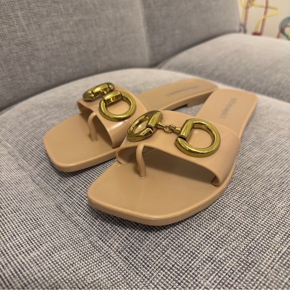 Jeffrey Campbell Annia Horsebit Sandals Jelly Slides Size 6 Women's Beige Cream - Picture 6 of 6